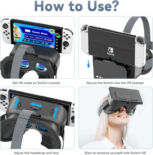 Vista 5 de Auriculares Switch VR diseñados para Switch & Switch OLED, auriculares de realidad virtual con lente ajustable de alta definición, gafas Swith VR