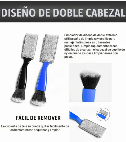 Vista 3 de Plumero universal 2 en 1 para limpieza de coche, herramienta de limpieza de coche, cepillo de doble cabeza, cepillo de detalles interiores de Negro