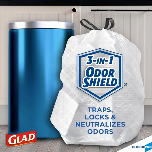 Vista 3 de Glad bolsas de basura con cordón grandes para cocina, 13 galones, 100 unidades (paquete de 4). Unscented, Rip and Tear Resistant, Reinforced
