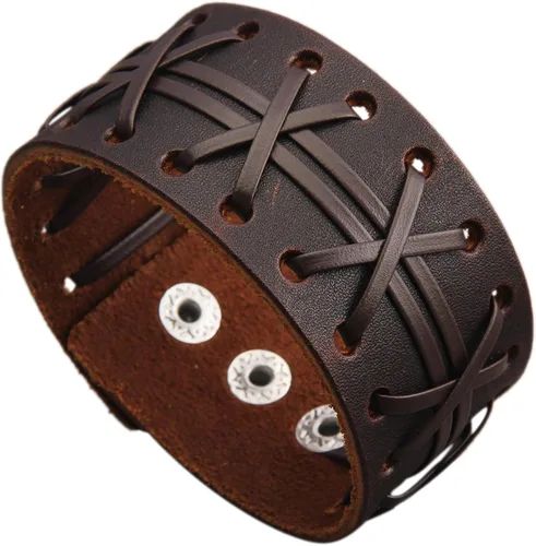 Vista 19 de Jeilwiy Pulseras de cuero punk para hombres, pulseras hechas a mano, brazalete ancho, joyería trenzada, color negro y marrón, ajustable, regalos