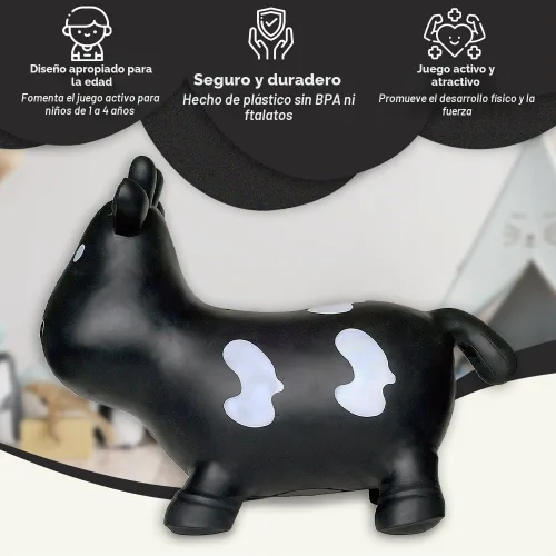 Vista 5 de Juguete inflable de vaca negra para niños pequeños con bomba