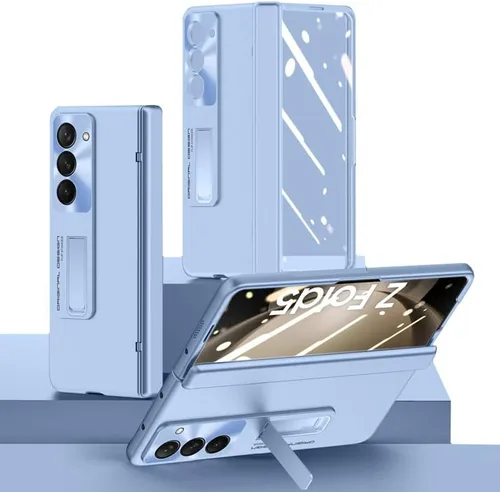 Vista 7 de Funda para Samsung Galaxy Z Fold 5 con función atril y protección de bisagra, protector de pantalla frontal integrado, funda rígida delgada Negro