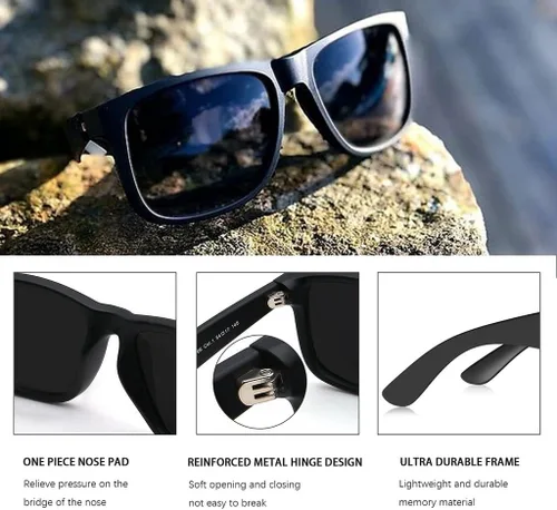 Vista 5 de MAXJULI Gafas de sol polarizadas para hombres y mujeres, lentes de sol rectangulares con protección UV 8806