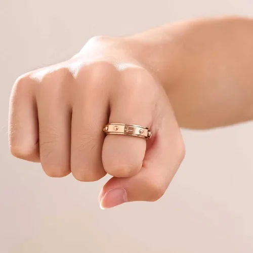Vista 4 de Adreamz Anillo giratorio de 0.236 pulgadas para aliviar la ansiedad con cuentas Cruz Señor oración platanegroorooro rosa anillo de acero inoxidable