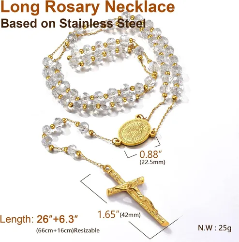 Vista 5 de ChainsProMax Collar con rosario de Virgen MaríaSan Cristóbal y San Miguel para mujer, foto personalizadatexto disponible-Envía caja de regalo