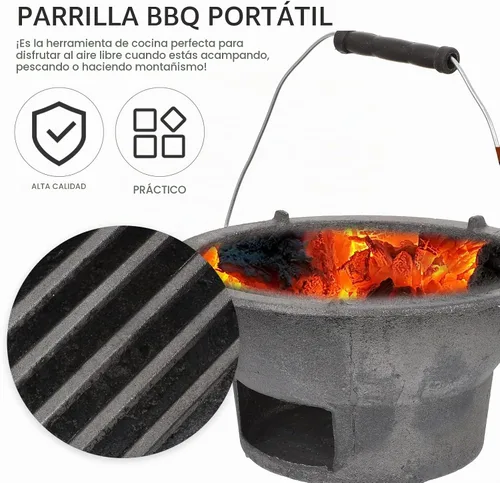 Vista 5 de DOITOOL - Estufa de carbón de hierro fundido para exteriores, portátil, para acampar, asar a la parrilla y cocinar pícnic, 8.26 x 8.26 x 4.33 en 1