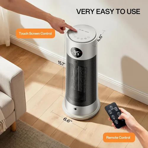 Vista 3 de Calentadores de espacio para uso en interiores, calentador eléctrico portátil con luz nocturna, calentador de cerámica PTC de 1500 W con 4 modos