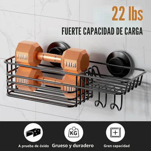 Vista 3 de LEVERLOC Organizador de ducha con ventosa, estante de baño con gancho y soporte para jabón 1 x negro