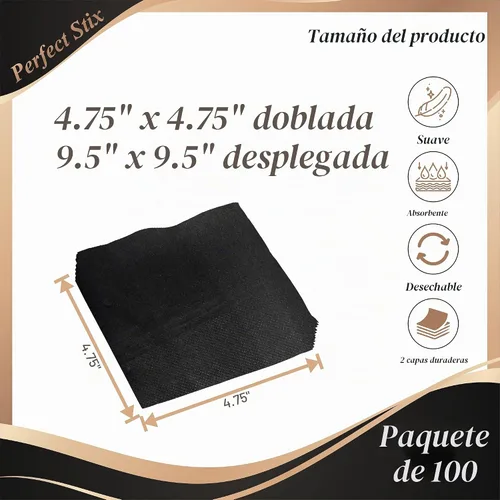 Vista 2 de Servilletas perfectas de 2 capas. 100ct servilletas de papel para cóctel. Dos capas., Negro, 100
