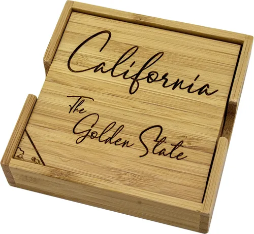 Vista 3 de Totally Bamboo California State Puzzle - Juego de posavasos de bambú de 4 piezas con estuche
