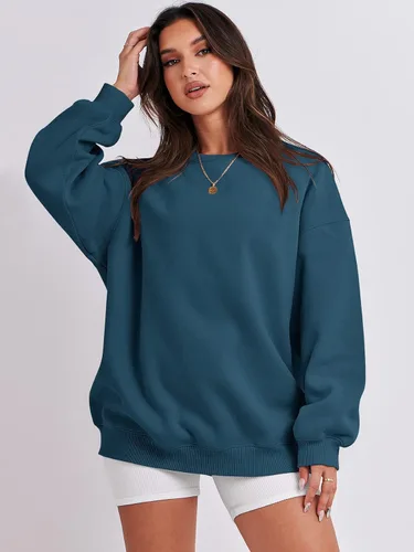 Vista 5 de ANRABESS Sudadera de gran tamaño para mujer, de forro polar, manga larga, cuello redondo, informal, para otoño 2023, ropa de moda