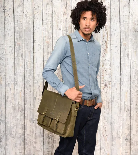 Vista 6 de LEABAGS Maletines de cuero para hombre - Bolso Cambridge de cuero genuino para portátil de 15 pulgadas - Bolso de mensajero vintage