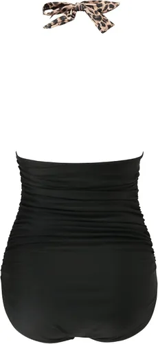 Vista 3 de RXRXCOCO - Traje de baño fruncido de una pieza, con cuello en V, para mujer, con control de abdomen y cuello halter
