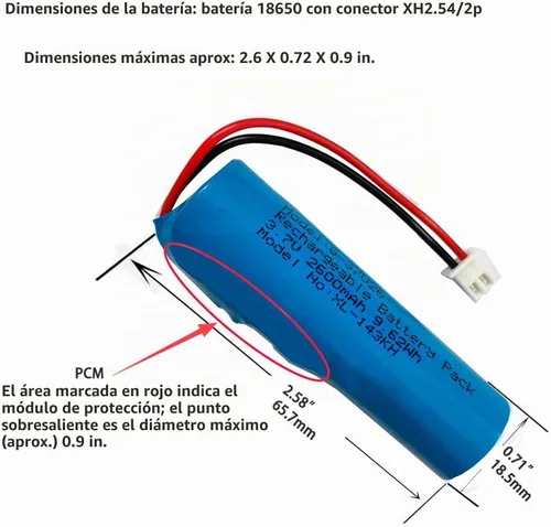 Vista 2 de XINLANTECH 3.7V 2600mAh 18650 Batería recargable de iones de litio con conector Jst XH2.54/2P cables de enchufe para electrónica de bricolaje