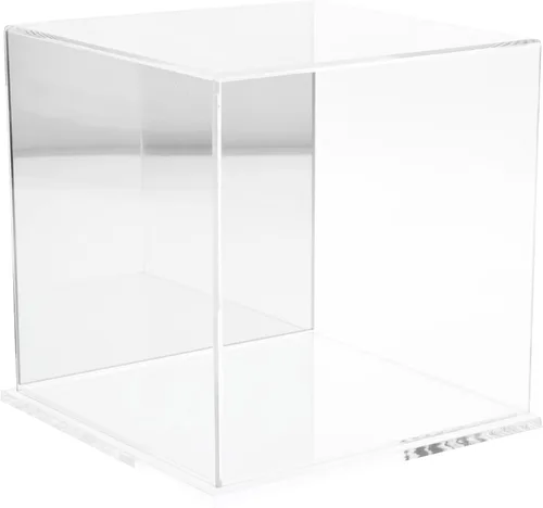 Vista 8 de Plymor Vitrina de acrílico transparente con base negra, 8" x 8" x 8