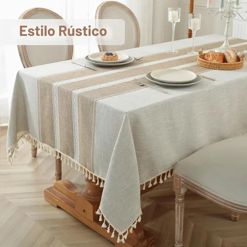Vista 2 de Laolitou - Mantel de lino de algodón impermeable para mesa de comedor, rústico, estilo de granja, mantel rectangular para cocina, mesas de café