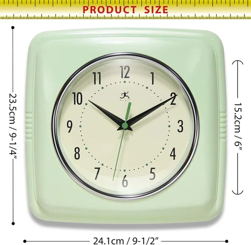 Vista 5 de Infinity Instruments Reloj de pared retro, reloj cuadrado de 9 pulgadas, silencioso sin tictac, moderno de mediados de siglo, reloj de cocina, reloj