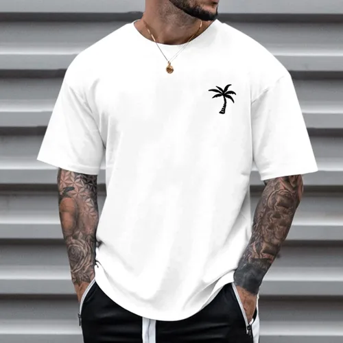 Vista 2 de Generic Camisas casuales para hombre, cuello redondo, manga corta, sueltas, de verano, a la moda