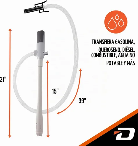 Vista 5 de Deway Bomba automática de transferencia de combustible con parada automática, funciona con batería AA, manguera extra larga de 39 pulgadas, bomba