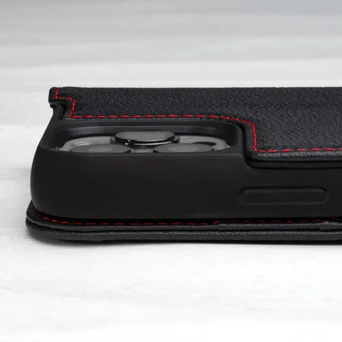 Vista 5 de TORRO Funda de cuero compatible con iPhone 14 Pro - Funda de piel auténtica tipo cartera con tarjetero y función atril (negro)