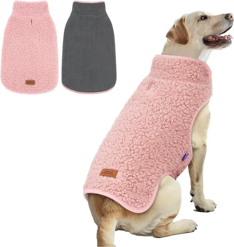 Vista 21 de cyeollo Sherpa - Abrigo reversible para perros pequeños, color rosa, talla S Warm Fleece Winter Sweater, Turtleneck Pet Vest, Adjustable Fit, Easy