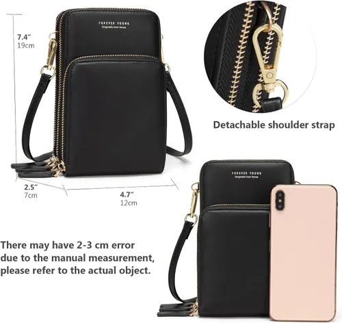 Vista 3 de Bolso chico en bandolera de mujer para celular, minicartera tarjetera monedero de manohombro