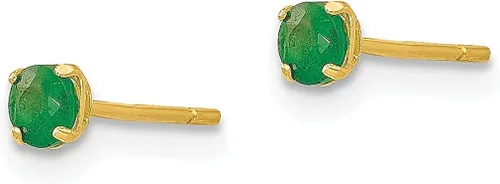 Vista 2 de Aretes redondos de oro amarillo de 14 quilates con esmeralda verde de 0118in 0118in con piedra natal de mayo joyería fina para mujeres regalos