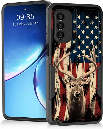 Vista 10 de Para Moto G Power 2022 – Funda protectora resistente de doble capa de policarbonato duro híbrido de goma suave a prueba de golpes – Ciervo
