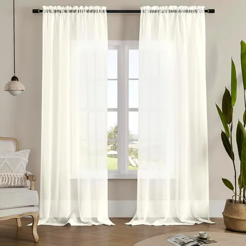 Vista 19 de MYSTIC-HOME Juego de cortinas de niveles transparentes blancas para cocina de 24 pulgadas de largo, tratamiento de cortinas para ventanas pequeñas