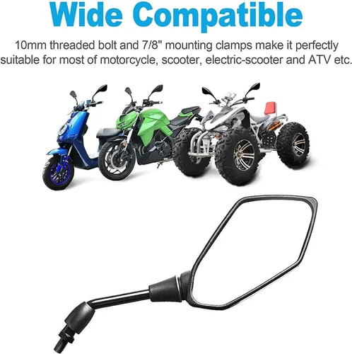 Vista 4 de Trkimal - Espejo retrovisor universal ajustable para motocicleta - Espejo convexo romboidal con perno de rosca 10 mm en sentido horario