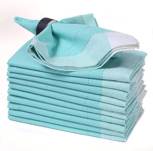 Vista 21 de Servilletas de tela de algodón con dobladillo de 18 x 18 pulgadas, color aguamarina con vainica, servilletas de boda, servilletas de cóctel