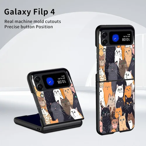 Vista 3 de Diseñada para Samsung Galaxy Z Flip 4 5G, funda rígida para teléfono de PC, a prueba de golpes y caídas, patrones de moda para una protección Gatos