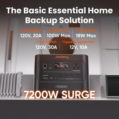 Vista 7 de Jackery HomePower 3000 Estación de Energía Portátil, Salida de 3600W (Pico 7200W), Generador Solar con Batería LFP de 3072Wh, Respaldo Esencial