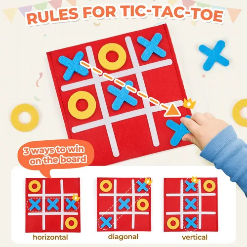 Vista 4 de JoyCat Tic Tac Toe Mini Juego de Mesa Juguete para Niños y Familia, Recuerdos de Fiesta de Cumpleaños, Bolsa de Golosinas, Divertida Actividad