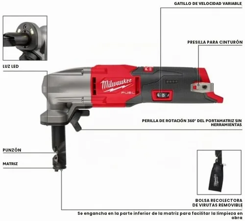 Vista 4 de Milwaukee y Milwaukee M12 FUEL 16 - Pinza de velocidad variable de calibre 16, solo herramienta