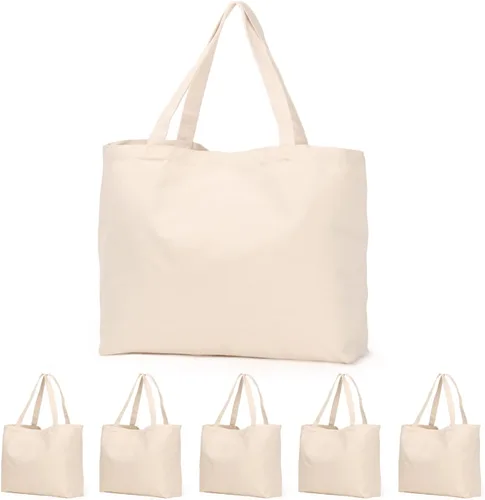 Vista 14 de Koolmox Bolsas de lona con cremallera, paquete de 6 bolsas de algodón de 17 x 14 pulgadas con parte inferior plana, bolsas de compras reutilizables