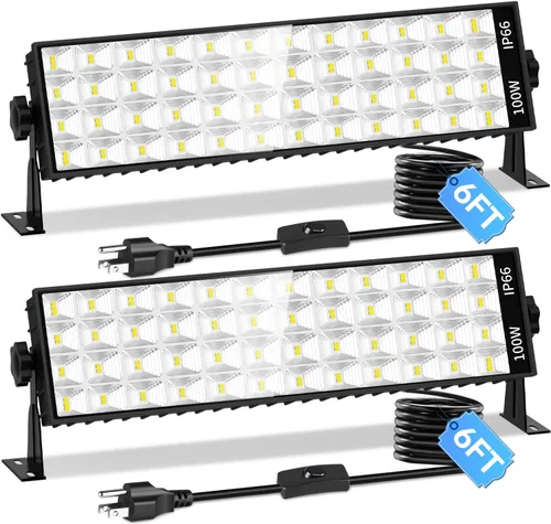Vista 11 de Paquete de 4 Luces LED para Taller, 100W 11000LM Ultra Brillantes, Luz de Garaje Enchufable con Interruptor de Encendido/Apagado + Cable de 6 Pies