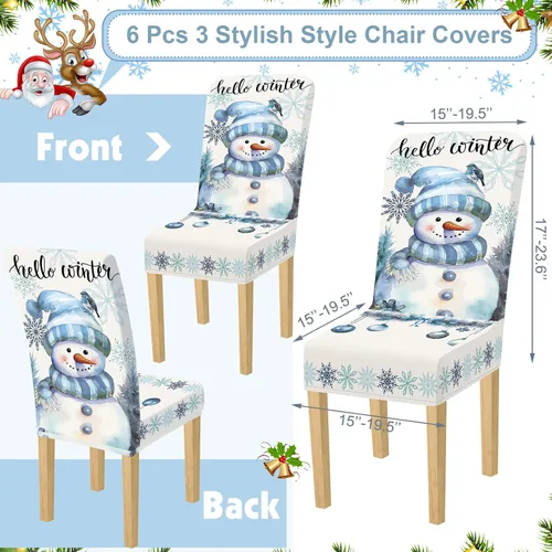 Vista 6 de Preboun Juego de 6 fundas para sillas de invierno extraíbles y lavables, elásticas para comedor, fundas protectoras para silla Parson para Blanco