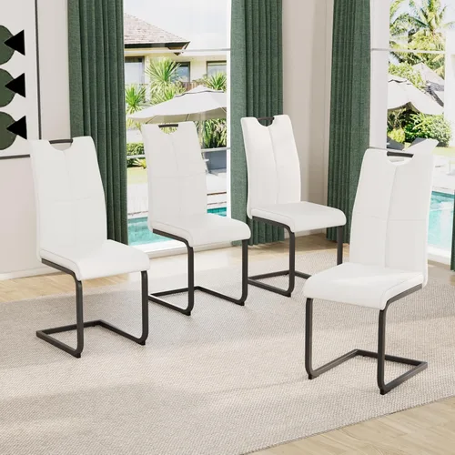 Vista 34 de Juego de sillas de comedor modernas (2 unidades) de piel sintética PU con respaldo alto tapizadas con patas doradas de metal para cocina y comedor