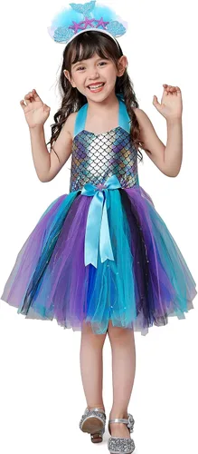 Vista 6 de Davsolly Mermaid Costume for Girls Led Light Up Mermaid Princess Tutu for Birthday Halloween Cosplay Christmas Dress Up Gifts