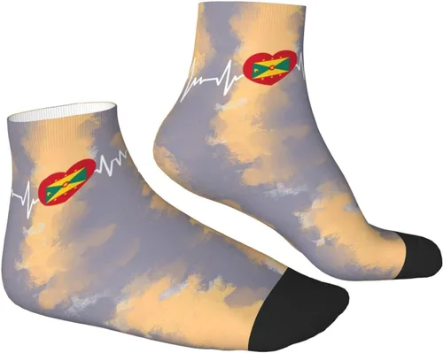 Vista 3 de Grenadan Heartbeat I Love Grenada Heart Flag Ankle Socks Winter Low Cut Sports Warm Comfort Breathable Casual Socks For Mens And Womens