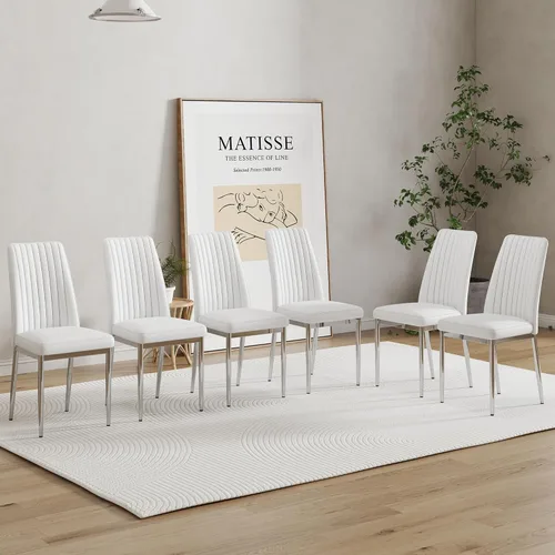 Vista 21 de Sillas de Metal Negro, Juego de 4 Sillas de Comedor Modernas con Cuero Sintético PU y Patas Cromadas de Alto Respaldo para Comedor, Cocina, Sala