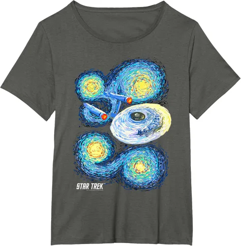 Vista 42 de Star Trek Camiseta de pintura de noche estrellada de la serie original, Negro, S