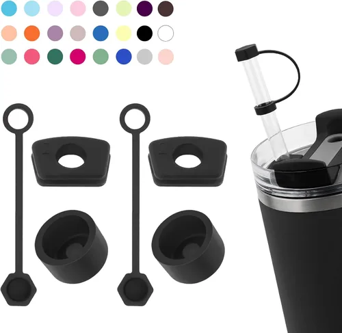 Vista 8 de Juego de tapones antiderrame de silicona compatible con taza Stanley Cup 2.0 de 30oz y 40oz con cubierta para pajita (Juego de 2, Rosa Almendra)