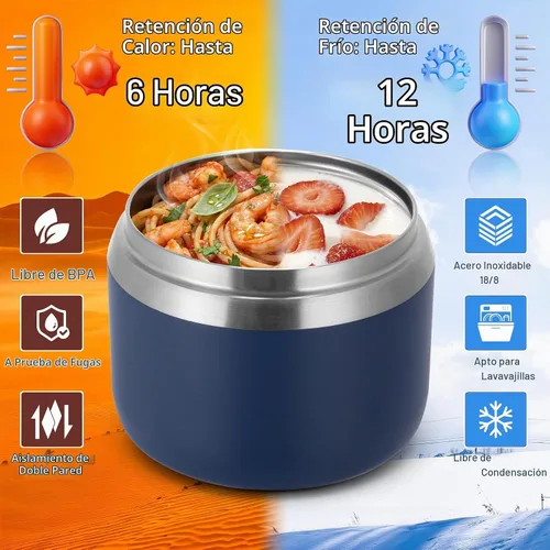 Vista 5 de MAXSO Tarro de comida aislado al vacío de 14 onzas con tapa de hebilla de cuchara, termo de sopa para niños para comida caliente, boca ancha Azul