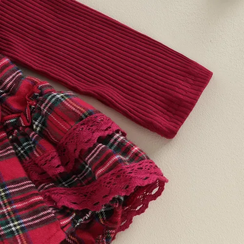 Vista 7 de Mubineo Conjunto de mameluco de Navidad para bebé niña con volantes para otoño e invierno