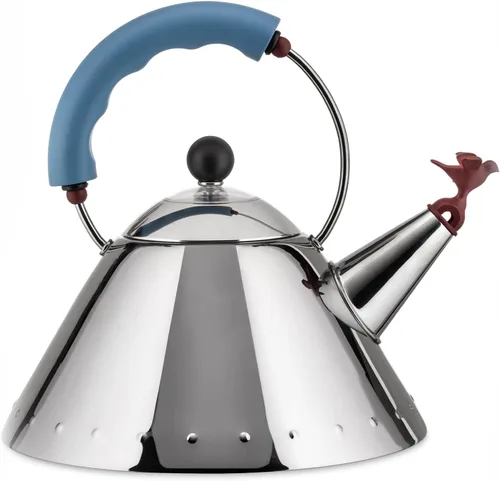 Vista 6 de Alessi 9093 W - Hervidor de agua con mango y silbato en forma de pájaro, acero inoxidable y PA, blanco