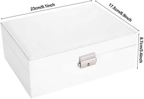 Vista 9 de TMISHION Caja organizadora de joyería, caja de almacenamiento, bandeja extraíble de 2 capas para aretes, pulsera de cuero, organizador de joyas