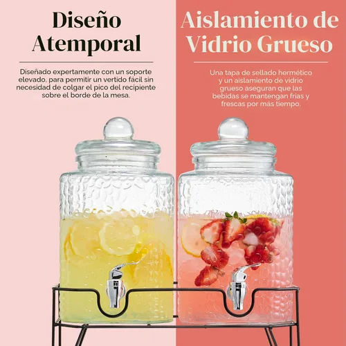 Vista 4 de Style Setter Dispensadores de bebidas de vidrio premium, 1.5 galones, juego Doble con soporte