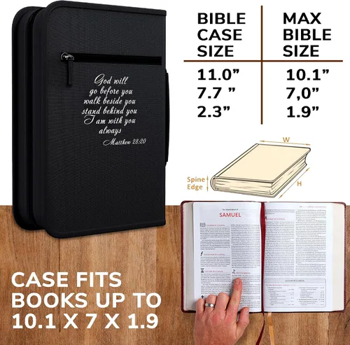 Vista 10 de DEHITE Funda para la Biblia para mujer, bolsas de transporte de la Biblia, tamaños medianos y grandes, ranuras para bolígrafos, tela de primera